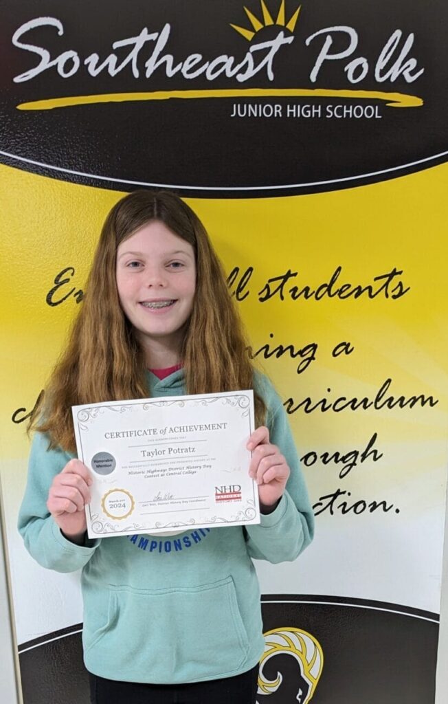 Taylor P National History Day honorable mention 2024